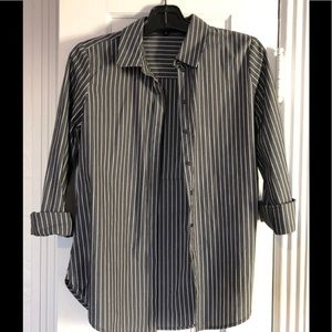 Grey blouse with white stripes